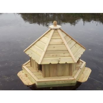 Buttercup Hexagonal Floating Duck House - Large, Waterfowl Nesting Box for Pond or Lake - Pressure Treated Timber