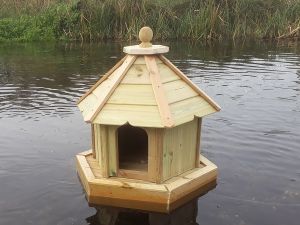 Buttercup Hexagonal Floating Duck House - Small, Waterfowl Nesting Box for Pond or Lake - Pressure Treated Timber